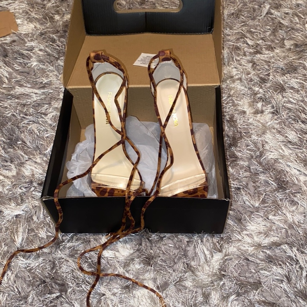 Leopard print lace up heels